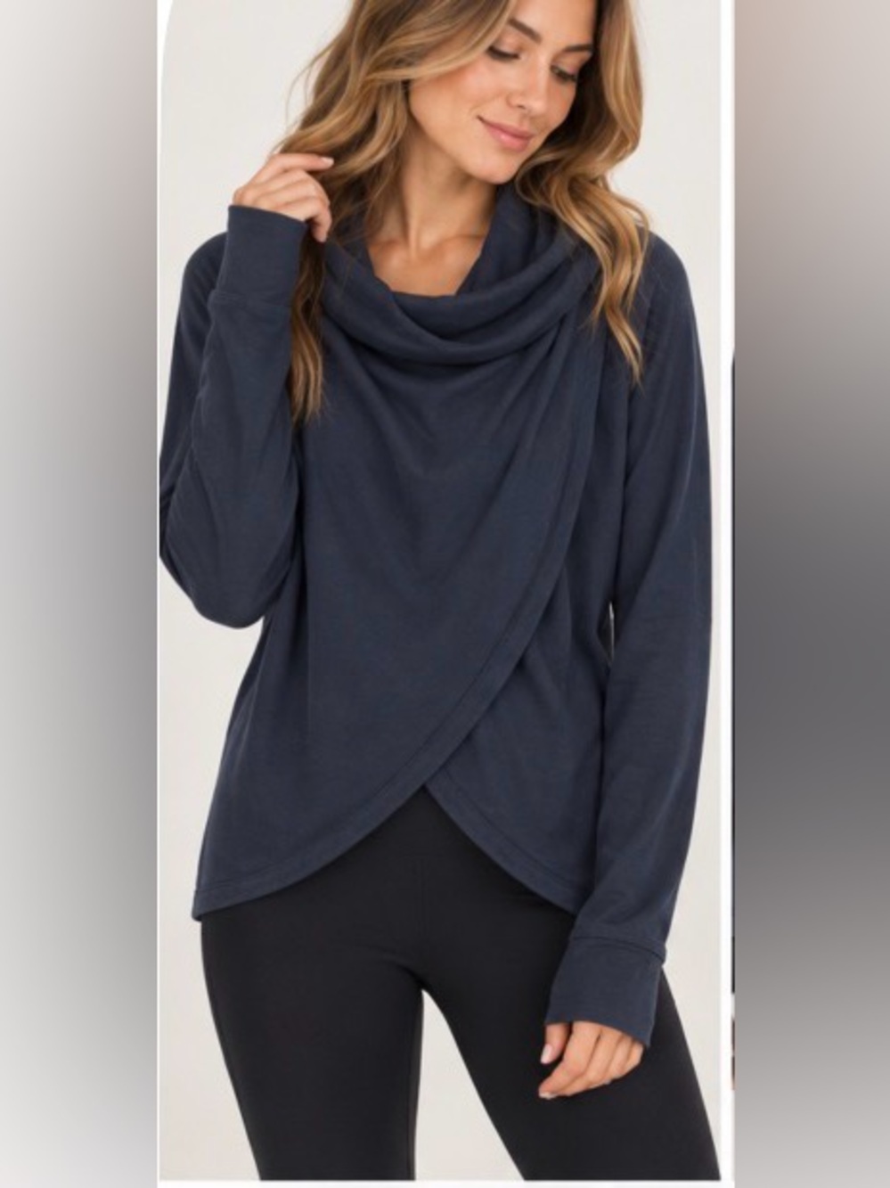 Athleta Purana Wrap Sweatshirt Navy Blue Size Large